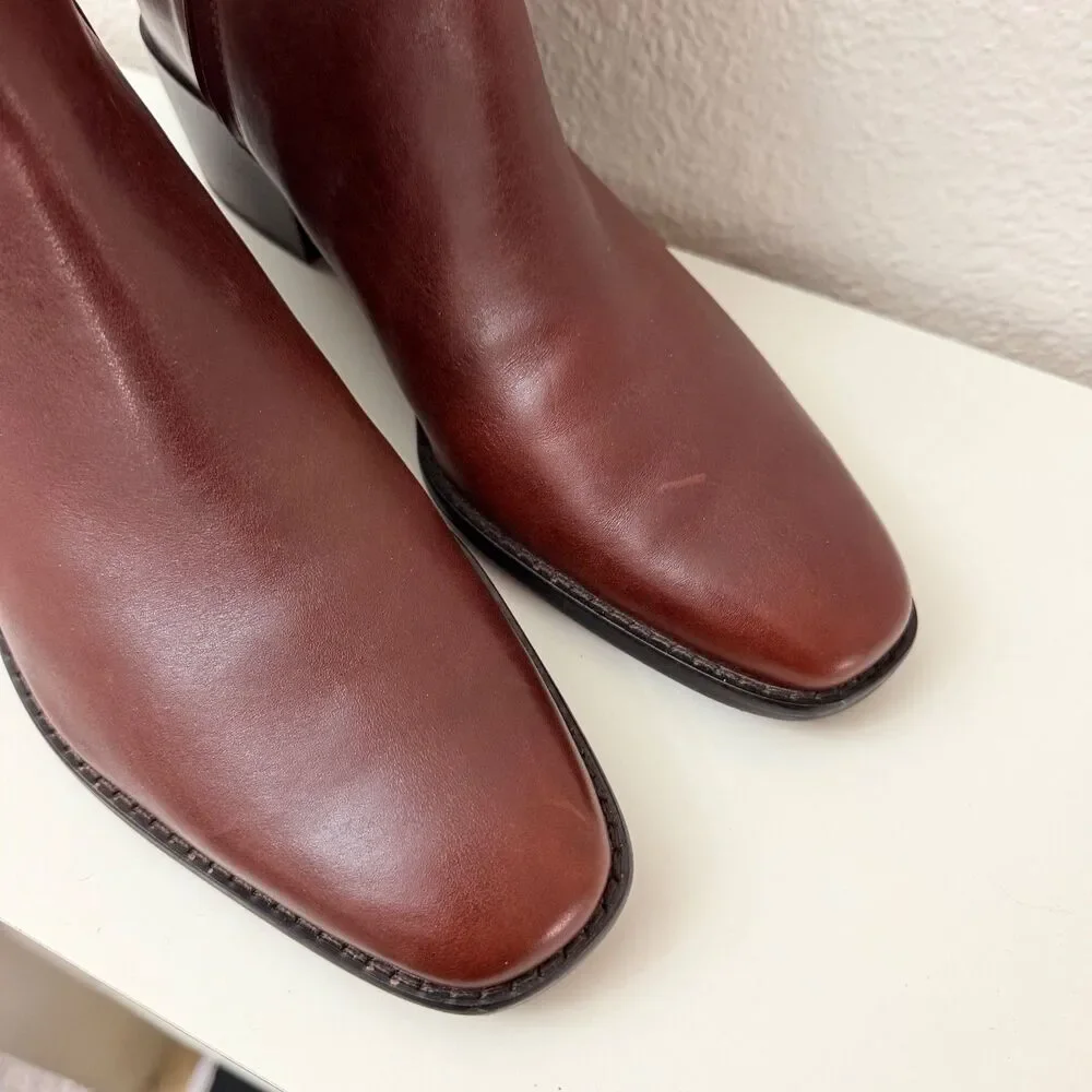 Sam Edelman Brown Leather Ankle Boots Women's Size 10 Gold Horsebit Block Heel